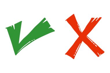 Kene ve çapraz işaretler. İşaretle Tamam ve X simgeleri.