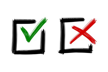 Kene ve çapraz işaretler. İşaretle Tamam ve X simgeleri.