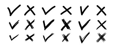 Kene ve çapraz işaretler. İşaretle Tamam ve X simgeleri.