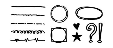 Vector set of Doodle elements, underline, circle, frame, love, star and others, for concept design.