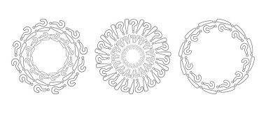 Soru işaretleri ve ünlem işaretlerinden oluşan yuvarlak çerçeve. Vektör illüstrasyonu.