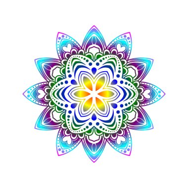 Mandala. Klasik dekoratif unsur. Gökkuşağı renginde mandala. Çiçek motifli Mandala. Yoga şablonları