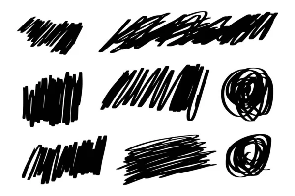 Dibujado Mano Scribble Línea Cepillo Trazos Conjunto Elementos Esbozados Estilo — Vector de stock