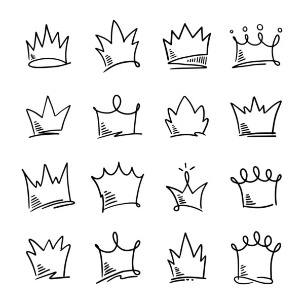Doodle Set Crown Line Art Vector Illustration — Stock Vector