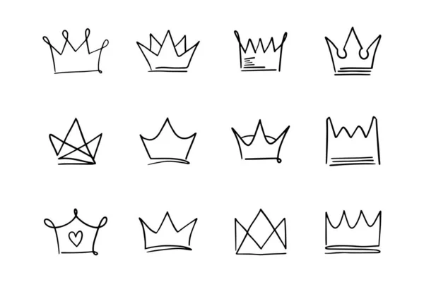 Doodle Set Crown Line Art Διανυσματική Απεικόνιση — Διανυσματικό Αρχείο