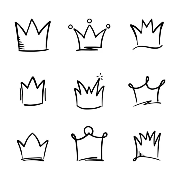Doodle Set Crown Line Art Διανυσματική Απεικόνιση — Διανυσματικό Αρχείο