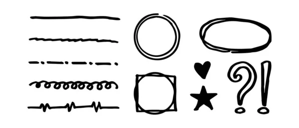 Vector Set Doodle Elements Underline Circle Frame Love Star Others — Stock Vector