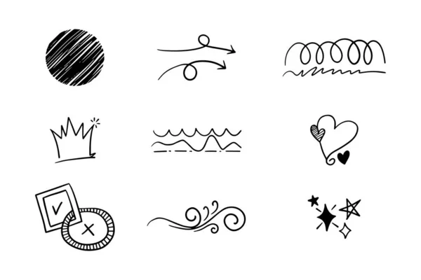Doodle Design Components Consisting Circles Crowns Crosses Winds Stars Others — 스톡 벡터