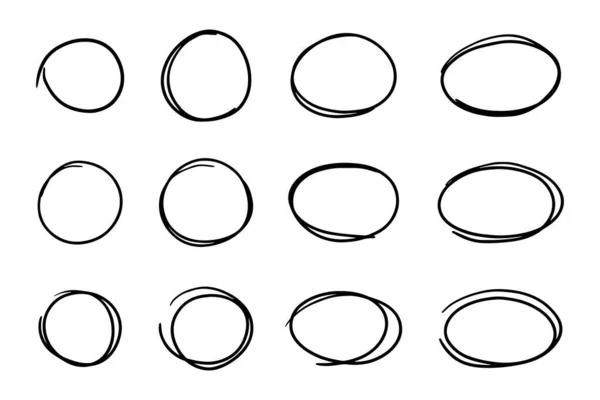 Super Set Cirkels Lijnen Schets Hand Getekend Doodle Cirkels Voor — Stockvector