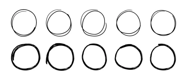 Super Conjunto Círculos Linhas Esboço Mão Desenhada Círculos Doodle Para —  Vetores de Stock