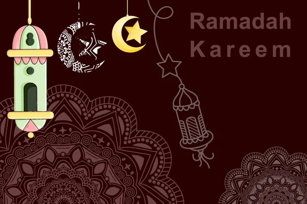 ラマダーン月の願いとデザインのための現代的なランタンとマンダラ 美しいラマダーンKareemグリーティングカードのデザイン ベクトルイラスト — ストックベクタ