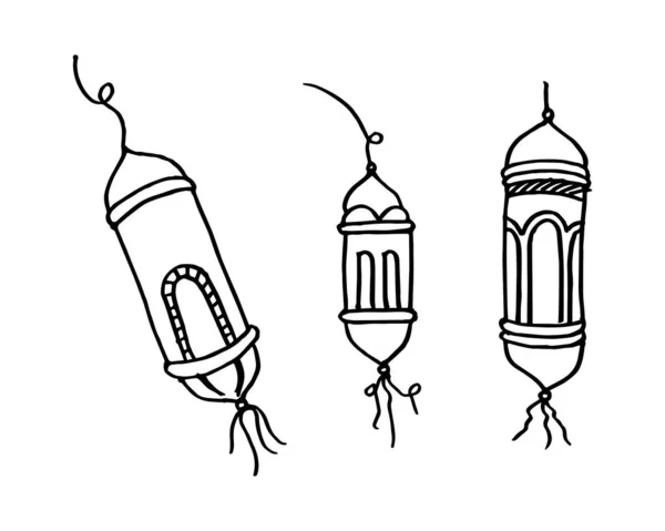 Doodles Line Art Ramadan Kareem Greeting Card Concept Vector Illustration — Stock Vector