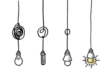 Kafa karışıklığı berraklığı ya da yol vektör fikri. Kompleksi basitleştiriyorum. Doodle vektör illüstrasyonu.