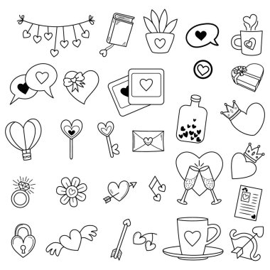 aşk karalama vektör kümesi çizim çizgisi sanat vektörü ile illüstrasyon.