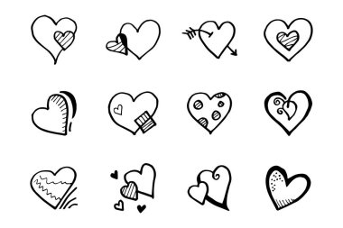 Kalp karalaması, Aşk, Vektör İllüstrasyonu.