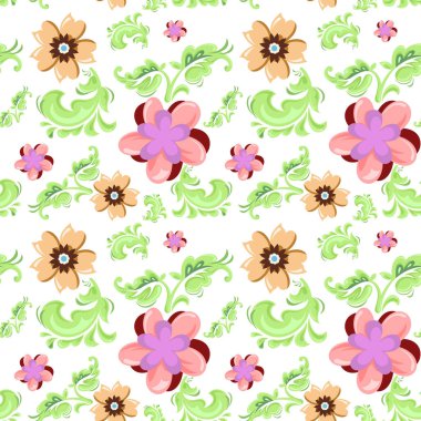 Modern el yapımı çiçek desenli, parlak renkli vektör desenleri.