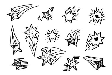 Starburst doodle set. Hand drawn star.