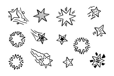 Starburst doodle set. Hand drawn star.