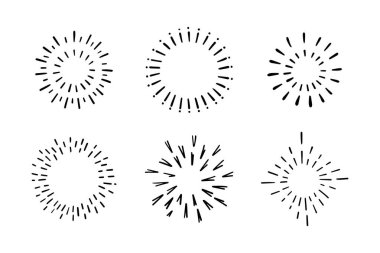Havai fişek, yıldız patlaması el çizimi, vektör illüstrasyonu.