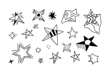 Starburst doodle set. Hand drawn star.