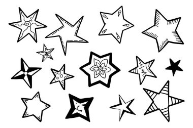 Starburst doodle set. Hand drawn star.