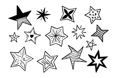 Starburst doodle set. Hand drawn star.