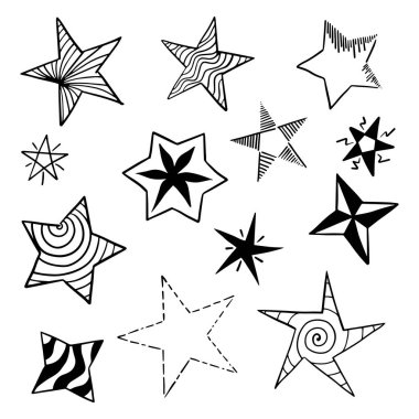 Starburst doodle set. Hand drawn star.