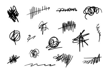 Karmaşık karalama eskizini elle çizdim. Soyut karalama, beyaz arka planda izole edilmiş kaos çizim deseni. Vektör illüstrasyonu.