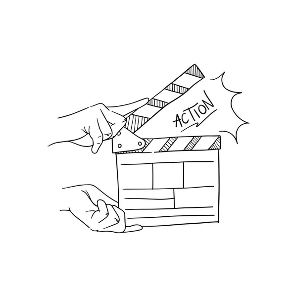 Movie Clapperboard Doodle Icon Board Clap Start Video Clip Scene — Stock Vector