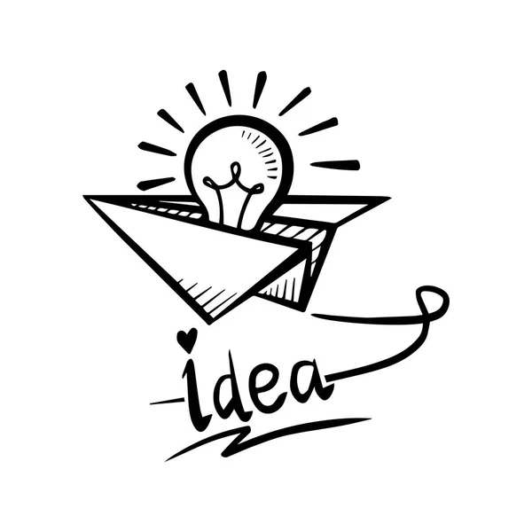 Lampe Auf Papierflugzeug Kreatives Ideensymbol Vektorillustration — Stockvektor