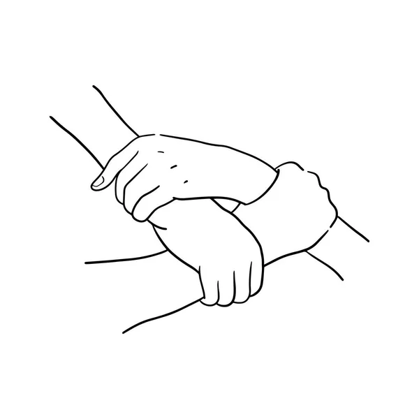 3人の手が合わさってチームワークの象徴となり — ストックベクタ
