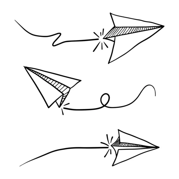 Uppsättning Doodle Papper Plan Ikon Handrita Pappersflygplan Vektor Illustration — Stock vektor
