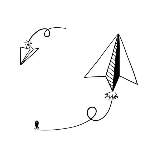 Набор Каракулей Иконка Плоскости Бумаги Ручной Рисовать Бумажный Самолет Векторная — стоковый вектор