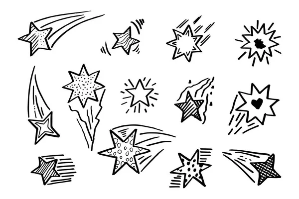 Starburst Doodle Set Hand Drawn Star — Stok Vektör