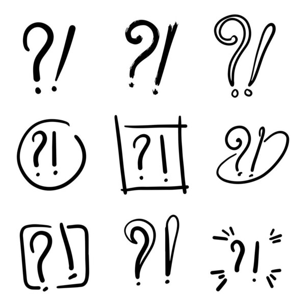Doodle sketch exclamation and question marks vector set