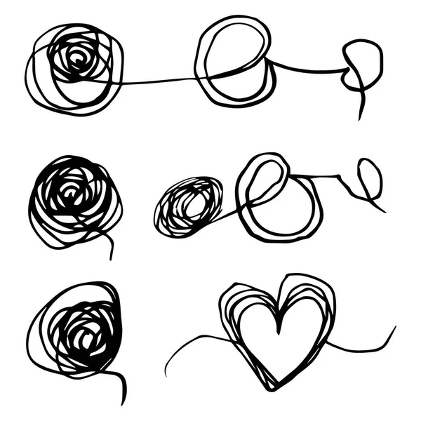 Karışık karmaşa çözülüyor, karalama vektörü illüstrasyon seti.