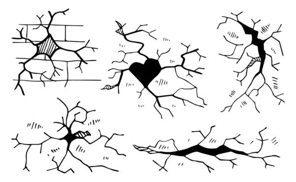 stock vector Set of hand drawn cracks Isolated on white background. vector illustration.