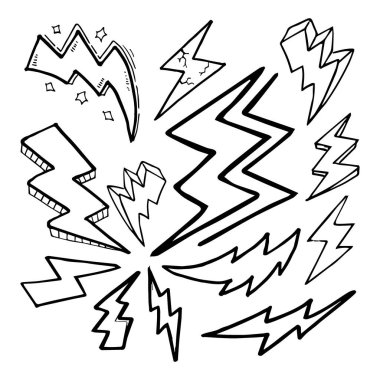 El çizimi vektör karalama elektrikli yıldırım sembolü çizimi çizimleri. Vektör ilüstrasyonu