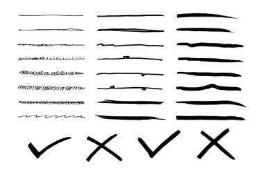 Konsept tasarım için Doodle element vektör seti. altı çizili, kontrol işareti.
