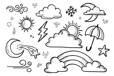 Hava karalama vektörü çizim çizgisi çizim çizgisi çizimi ile çizim yap sanat vektörü, yıldız, güneş