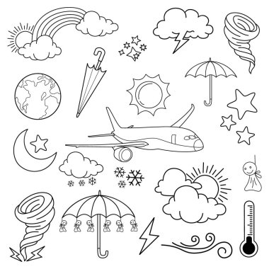 Hava karalama vektörü çizim çizgisi çizim çizgisi çizimi ile çizim yap sanat vektörü, yıldız, güneş