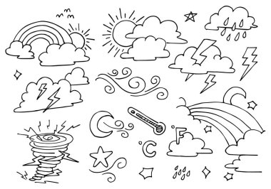 Hava karalama vektörü çizim çizgisi çizim çizgisi çizimi ile çizim yap sanat vektörü, yıldız, güneş