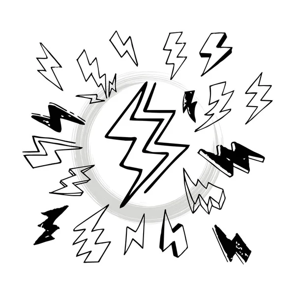 Doodle Set Lightning Line Art Vector Illustration — Stock Vector