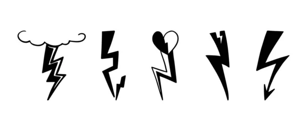 一组手绘矢量涂鸦电闪电符号草图 矢量轰鸣 — 图库矢量图片