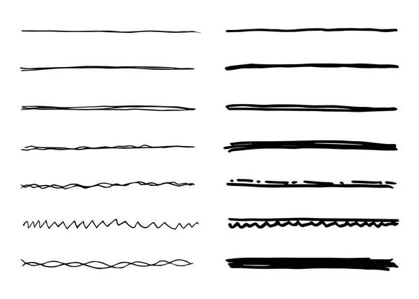 Set Vettore Sottolineatura Disegnato Mano Raccolta Pennellate Nero Scarabocchio Pennello — Vettoriale Stock