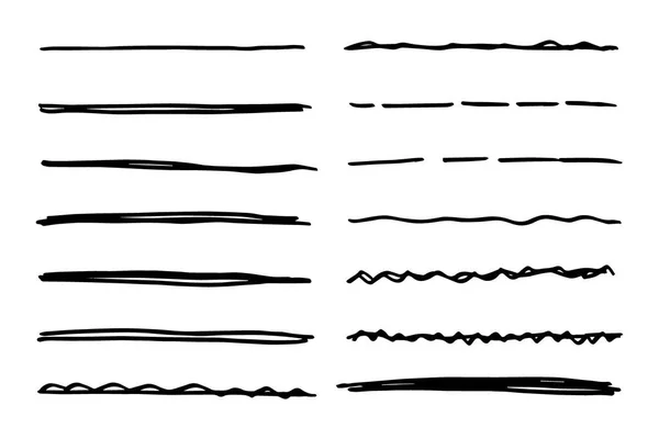 Set Vettore Sottolineatura Disegnato Mano Raccolta Pennellate Nero Scarabocchio Pennello — Vettoriale Stock