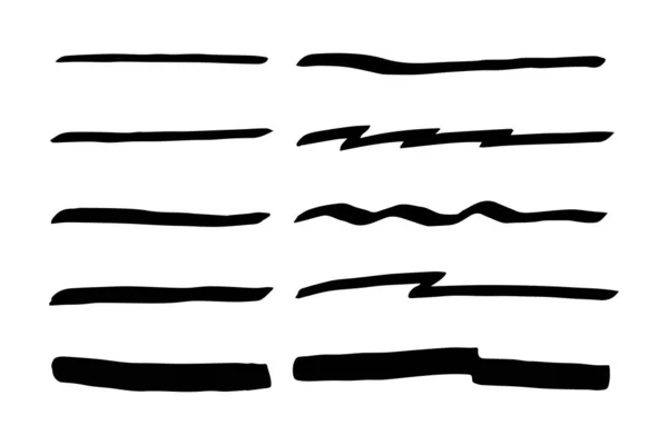 Vector Set Hand Drawn Underline — Stock Vector