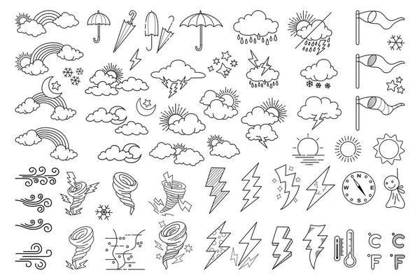Weer Doodle Vector Set Illustratie Met Hand Tekenen Lijn Kunst — Stockvector