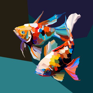 WPAP sanat tarzıyla çizilmiş 2 koi balığı