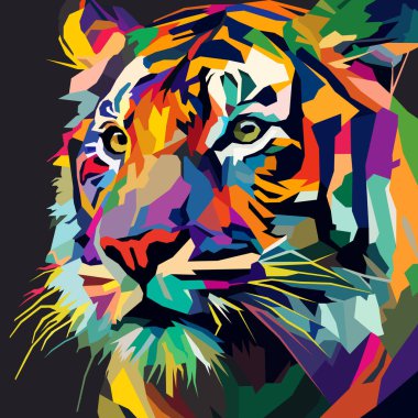 Kaplan yüzü WPAP sanat tarzı, pop sanatı, vektör illüstrasyonu kullanılarak çizildi.